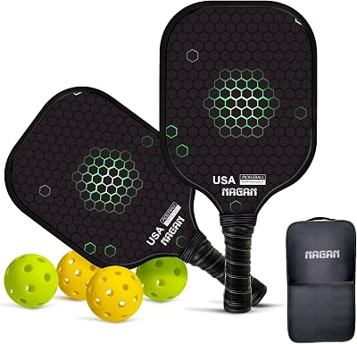 NAGAN Pickleball Paddles, USAPA Approved Durable Fiberglass Surface Pickleball Set with 4 Balls, 1 Bag for Men Women