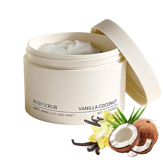 Vanilla Coconut Exfoliating Body Scrub, Gentle Moisturizing Body Exfoliator for Smooth Skin, Long-Lasting Fragrance, Women & Men,100ml