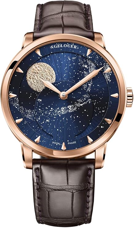 Agelocer Men's Top Brand Blue Moon Phase Automatic Mechanical Business Masculine Fashion Luxury Wrist Watch (VID:6404D2)
