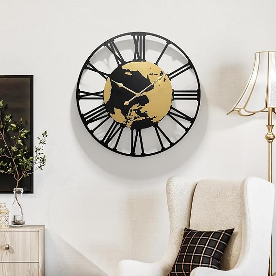 Large Wall Clocks for Living Room Decor，World Map Large Round Wall Clock 30 Inches Or Larger Clock for Office/Living Room/Kitchen/Dining Room Decor