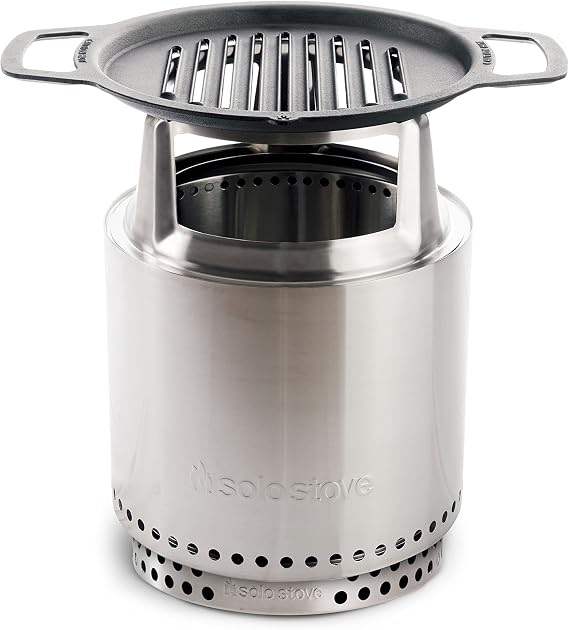 Solo Stove Ranger Cast Iron Grill Cooking Bundle 2.0 | Incl. Portable Smokeless Fire Pit, Stand, Grill & Hub, Wood Burning, Removable Ash Pan, Stainless Steel/Cast Iron, H: 22in xDia: 14.25in, 31.1lbs
