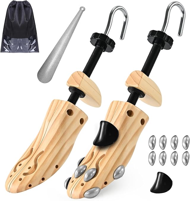 JJDPARTS Wooden Shoe Stretcher, Pair 4 Way Wooden Shoe Tree Extender for Women and Men