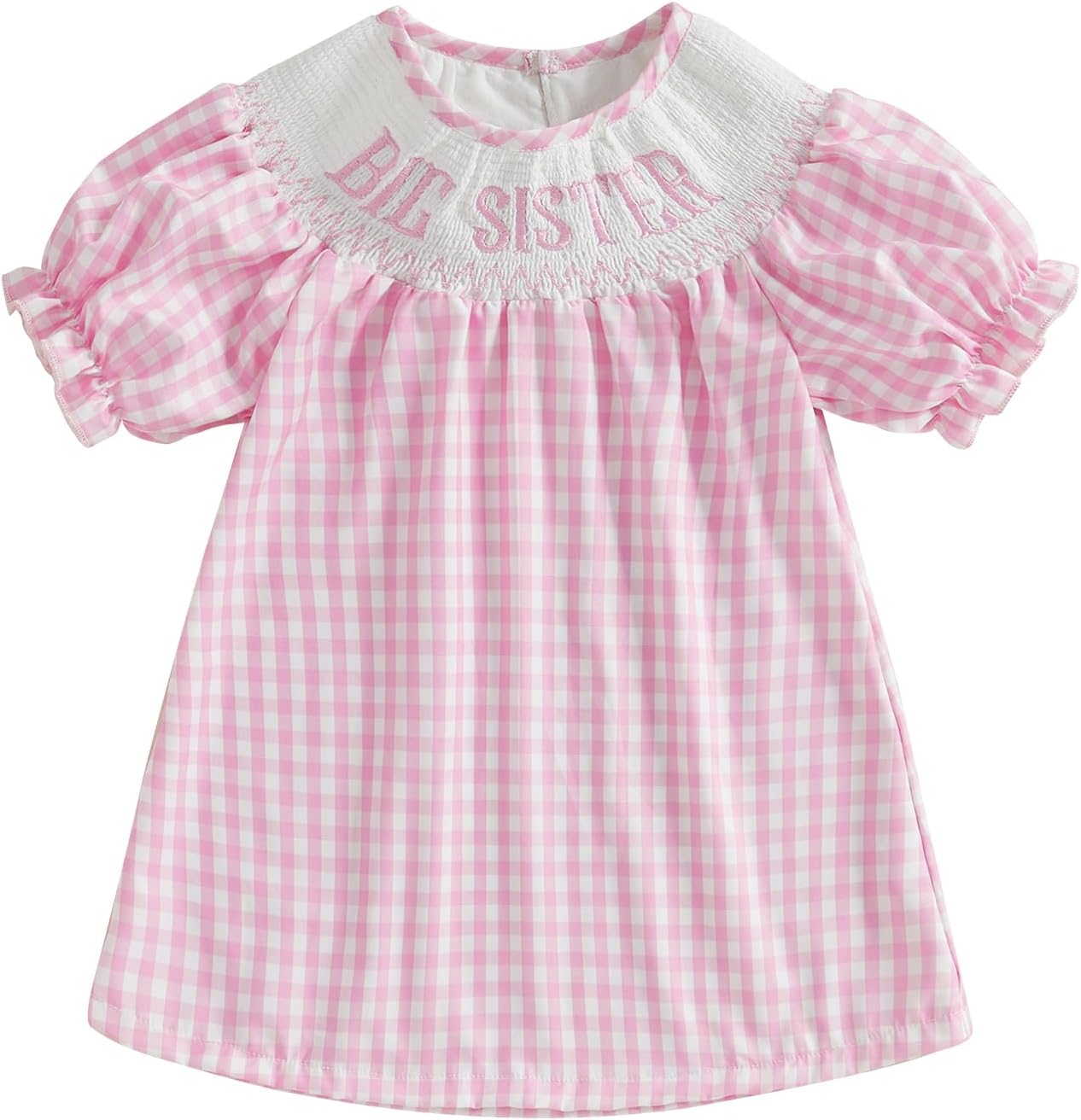 Baby Sister Big Sister Matching Outfits Puff Short Sleeve Letter Plaid Smocked Princess DressBubble Romper Summer