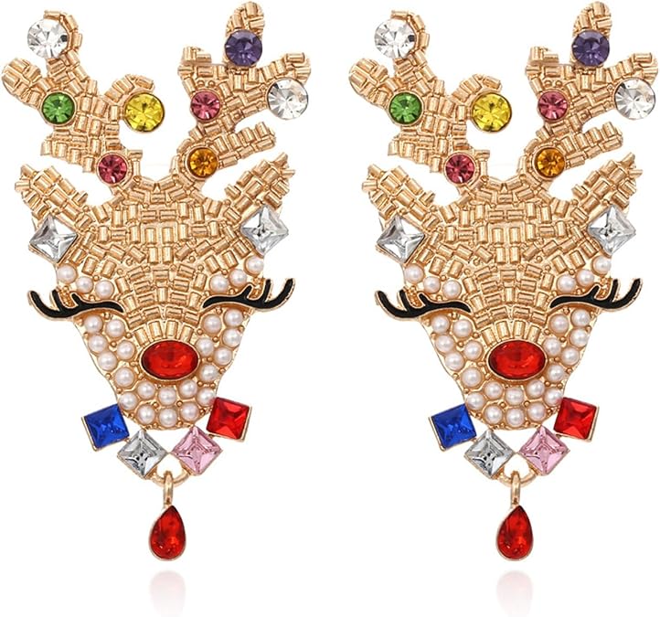 Christmas Earrings for Women Cute Sparkly Crystal Rhinestone Gingerbread Man Christmas Tree Hat Deer Light Bulbs Jingle Bell Dangle Drop Holiday Earrings Christmas Jewelry Present