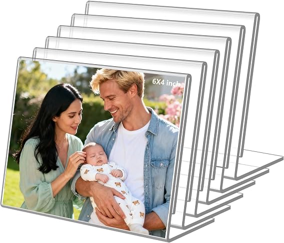 6 Pack 6x4 Inch Clear Acrylic Self Standing Picture Frames,Clear Photo Frame Stand Tabletop Display for Home or Office Decor,Horizontal
