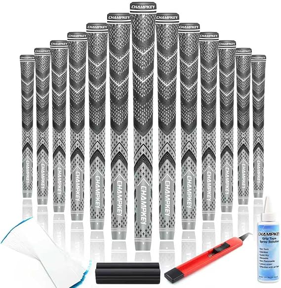 CHAMPKEY Golf Grips 13 Pack | Come with Solvent,15 Tapes,Vise Clamp and Hook Blade | All Weather Control and High Feedback Golf Club Grips