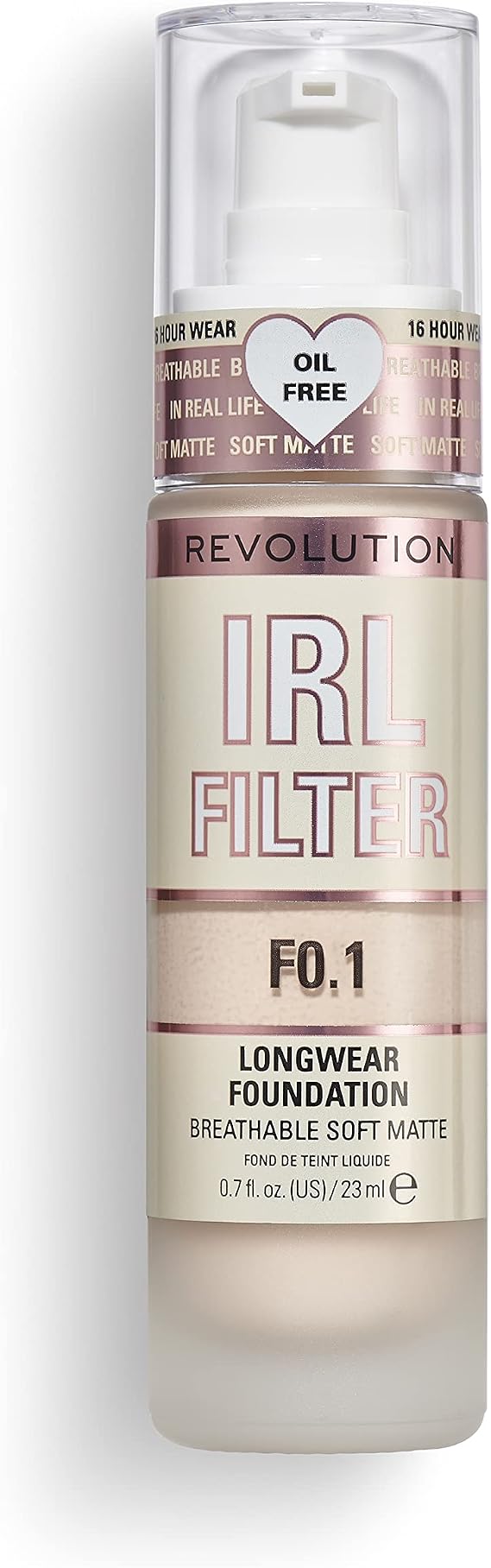 Revolution Beauty London IRL Filter, Longwear Foundation, Medium to Full Coverage, Matte Finish, 16 Hour Wear, F0.1, 23ml