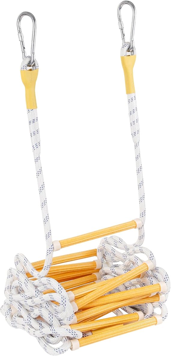 2 Story Fire Escape Ladder, Flame Resistant Emergency Rope Ladder with 2 Hooks for 2nd Floor Window - Compact Reusable Fire Ladder/Telescope Ladder for Kids & Adults (2M/6.6FT)