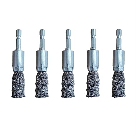 1/2 Inch Small Wire Pen Brush for Drill - Carbon Steel Wire Brush with 1/4 Inch Hex Shank for Cleaning Rust, Paint and Corrosion-5pcs