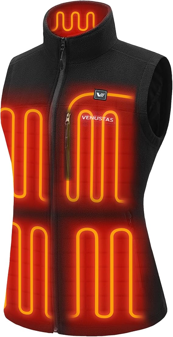 Venustas Women's Heated Fleece Vest with 6 Heating Zones, Ladies' Lightweight Recycled Fleece Electric Vest with Battery