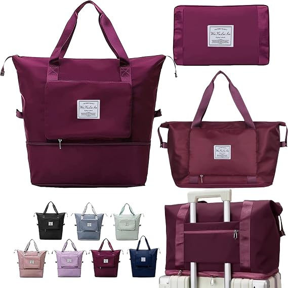 Large Capacity Foldable Travel Bag, Sports Shoulder Bag, Duffel Bag, Wet and Dry Separation, Waterproof Oxford Fabric(Deep Purple, Large)
