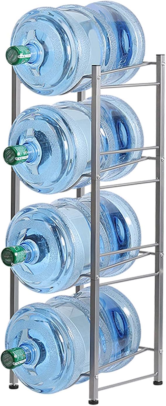 LIANTRAL Water Cooler Jug Rack, 5 Gallon Water Jug Holder Water Bottle Storage Rack, 5 gallon water bottle holder, water jug holder, 4 Tiers, Silver
