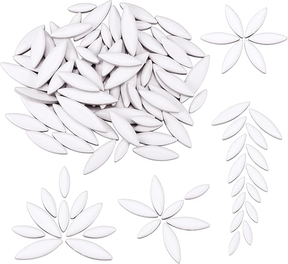 Yoption Petal Mosaic Tiles for Crafts, 200g Flower Leaf Ceramic Mosaic Tiles Pieces for Mosaic Craft Supplies, DIY Mosaic Outdoor Decor (White)