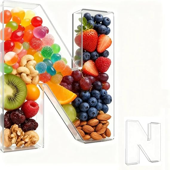 10" Acrylic Letter Charcuterie Tray - Reusable Fillable Alphabet Shape Charcuterie Box, Alphabet Shape Cake Candy Tray for Birthday Anniversary Party Decorations (Letter N)