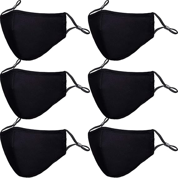 PAGE ONE Reusable Cloth Face Masks Washable Adjustable Breathable Cotton Face Mask for Women Men/6PC (black)