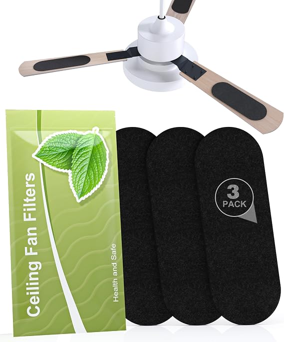 Ceiling Fan Filters for Blades, Activated Carbon Blade Air Purifier Pads Trap Dust & Odors, Easy-Stick Universal Ceiling Fan Air Purifiers for Common Household Contaminants(3 Pcs)
