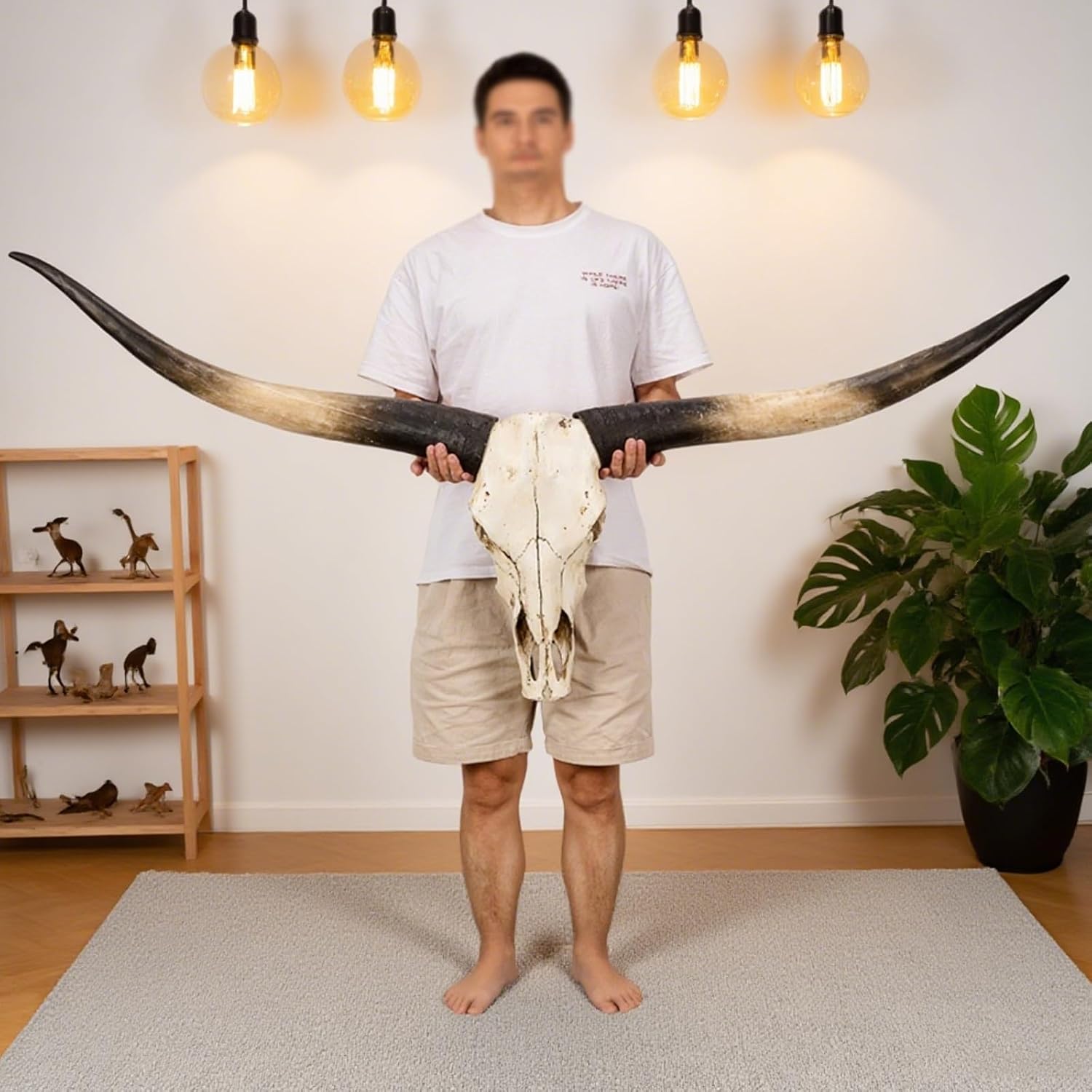 70 Inch Long Horns Skull Head with Cow and Bull Antlers Wall Decor