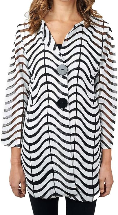 Joseph Ribkoff Black & White Semi-Sheer Zig Zag Striped Jacket Style 171816