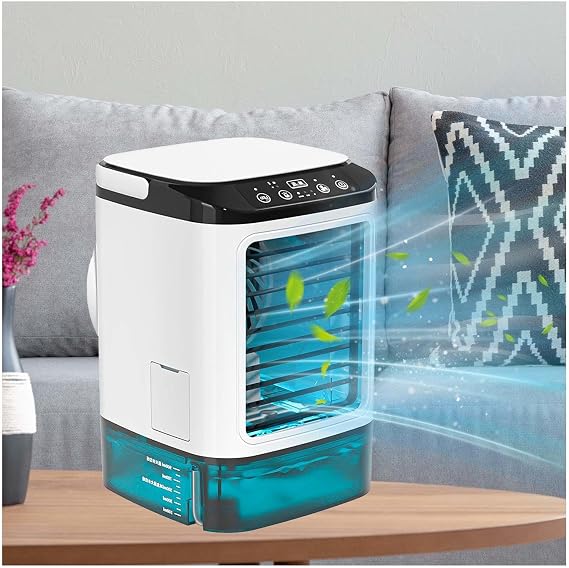 With Ice Box Ice Fan, Air Conditioner Fan 3 Speeds and 7-Color LED Portable AC Units for Rooms Ice Fan Air Cooler