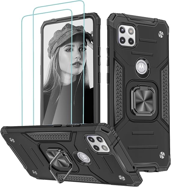 Jeylly for Moto One 5G Ace Case with Stand, Screen Protector, Black