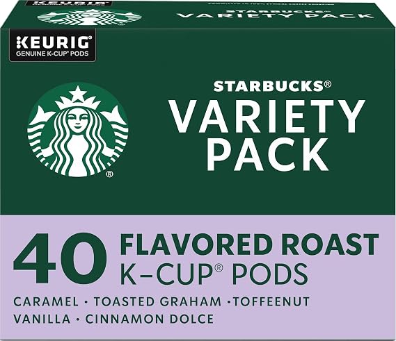 Starbucks K-Cup Coffee Pods, Flavored Hot or Iced Coffee, Variety Pack, 40 Keurig Pods