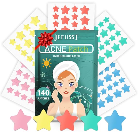 Star Acne Pimple Patch 140 Counts, Hydrocolloid Acne Patches for Face, Orange, Blue, Green, Pink and Yellow
