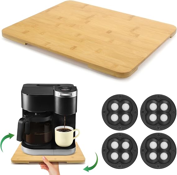 360Rolling Tray Bamboo Kitchen Appliance Slider for Coffee Maker Pot | Countertops Sliding Tray Mat for Kitchen Appliances Easily Move Under The Cabinet Natural 11.613.9