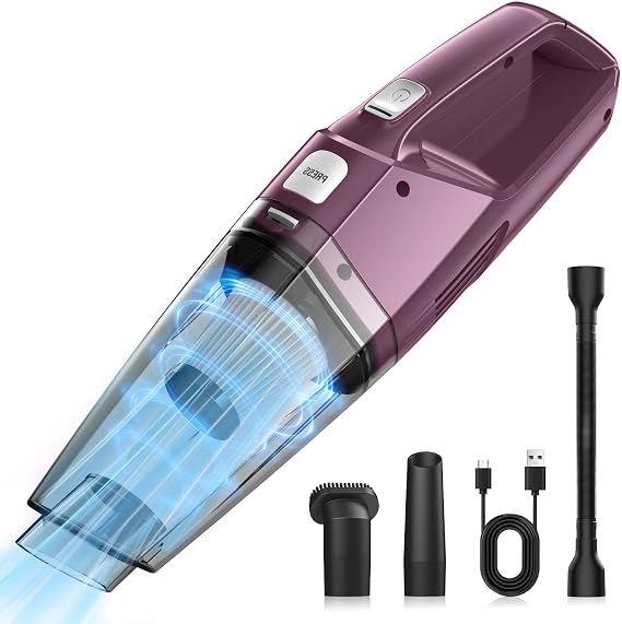 Bossdan Car Vac Portable with 8KPA & Multi Accessories & Low Noise, Lightweight Hand Held Vacuum Cordless Rechargeable for Car/Home/Dust/Pet Hair