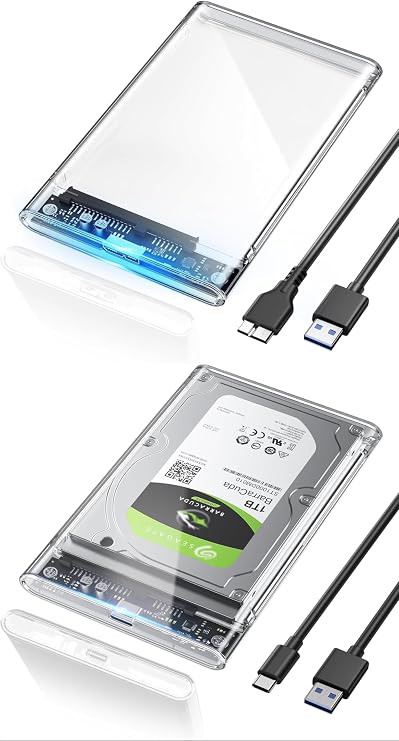 POSUGEAR 2.5'' External Hard Drive Enclosure*2, USB 3.0 to SATA III Tool Free Clear External Hard Drive Case & 6Gbps USB C 3.1 Gen 2 to SATA III Tool-Free External Hard Drive Case
