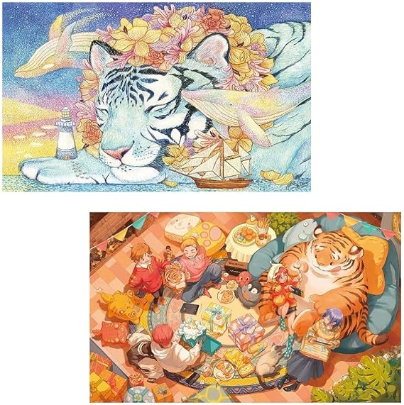 Pintoo - Two Plastic Jigsaw Puzzles Bundle - 1000 Piece - Cotton Lion - Patron Saint of Lighthouse H2366 and 1000 Piece - DONGLONGDONG - with You,with Me [H2366+H3112]