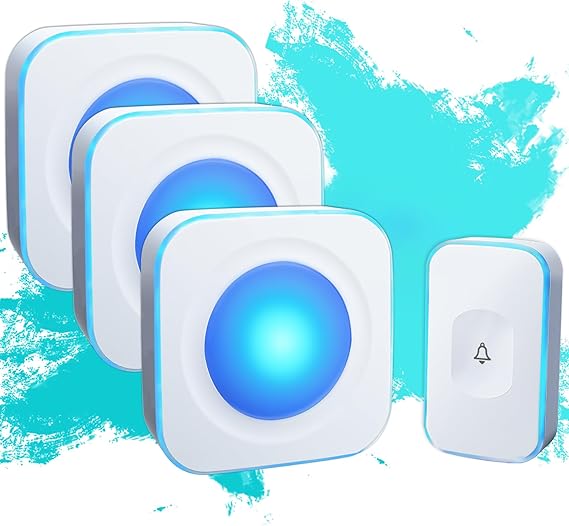 Wireless Doorbell 1200Ft Waterproof Door Bells for Home Plug in doorbell for Hearing Impaired Deaf Doorbell Flashing Light 36 Ringtones 4 Volume 1 Button & 3 Receivers White JSIEEM