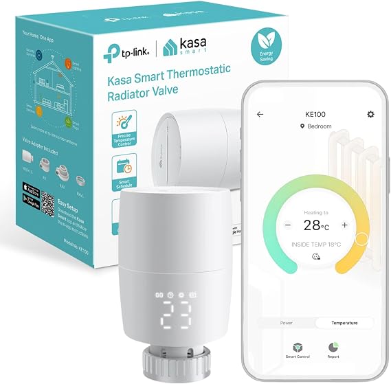 TP-Link KE100 Kasa Smart Thermostat Radiator Valve, Energy Saving, LED Display Thermostat Valve, TRV Schedule, Works with Alexa and Google Home, Easy Installation