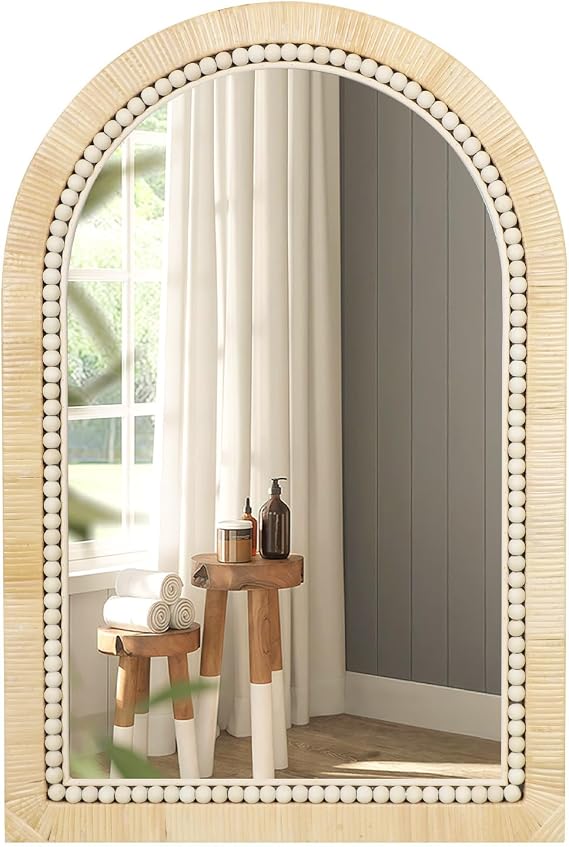 ULIKE Arch Rattan Mirror 20x30, Handmade Wicker Frame Boho Decor