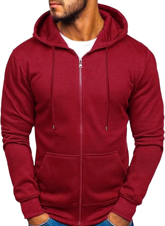 Full Zip Hoodie Jacket for Men Casual Long Sleeve Drawstring Zip Up Warm Plush Coats Winter Outdoor Pullover Jacket