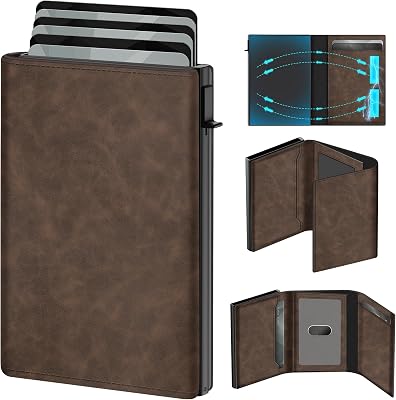 GAOCHALE Wallet for Men Pop up Card Holder, Smart, Slim, Minimalist Design for Front Pocket, Premium RFID Blocking, 10-14 Card Capacity | ID Window | Cash SlotGradient Light Brown