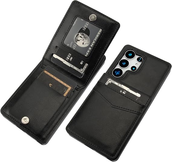 KIHUWEY for Samsung Galaxy S25 Ultra Case Wallet with Credit Card Holder, Flip Premium Leather Magnetic Clasp Kickstand Heavy Duty Protective Cover for Samsung Galaxy S25 Ultra 6.9" (Black)