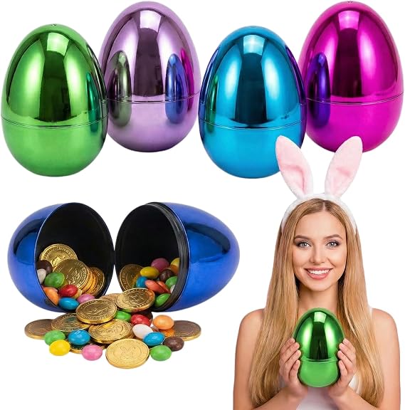6-Pack Jumbo Plastic Fillable Easter Eggs, Giant Fillable Eggs, for Easter Basket Stuffers, Party Favors, And Hunt Games(6 Inch, 5 Multicolor)