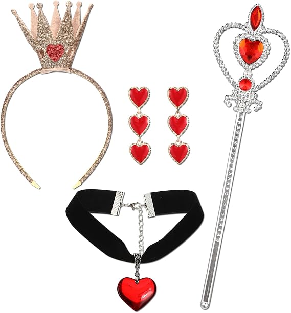 Liliful 4 Pcs Heart of The Woman Queen Costume Accessories Heart Party Accessories Crown Headband Scepter Wand