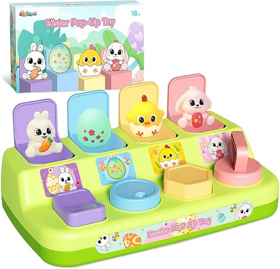 Easter Pop Up Toys for Toddlers, Toddler Toys for Easter Bakset Stuffers, Early Educational Toys, Interactive Pop Up Easter Toys, Easter Toddler Toys for Boys and Girls Age 18+ Months