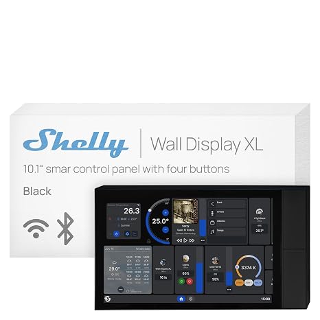 Shelly Wall Display XL Black - Wi-Fi Smart Home Control Panel, Touch Screen Colour Display 10.1", 4 Buttons, 2W Speakers, Relay 5A, LUX, Wireless Control, Home Assistant, Smart Home Automation