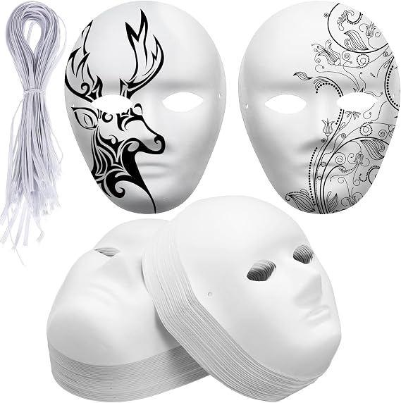 72 Pcs Paintable Paper Mask Blank Paper Mask Mache Full Face Masquerade White DIY for Crafts Women Men Adults Holiday Art Crafts Party Favors, 6.8 x 8 Inches, 7.5 x 9.5 Inches