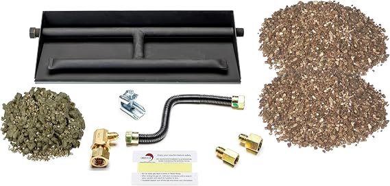 Vented LP Gas Log Fireplace, Heavy-Duty Dual Row Gas Burner, 18" | Deluxe Connection Kit, Vermiculite & Glowing Embers, 2X Flames, Black Powder Coated Steel, Easy to Install, 80,000 BTU Output