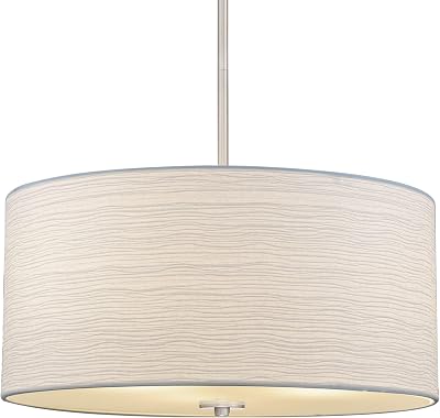 Kira Home Pearl 18 Modern 3-Light Large Drum Pendant Chandelier, White Textured Shade  Glass Diffuser, Adjustable Height, LED Compatible, Brushed Nickel Finish