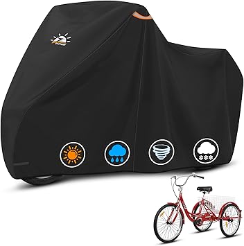 Zettum Adult Tricycle Cover - 600D Waterproof Outdoor Electric Tricycle Cover for Adults with Lock Hole, Heavy Duty Bike Covers for Electric Trike & 3-Wheel Bicycle, All-Weather Indoor & Outdoor Use