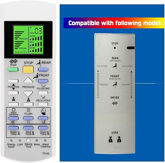 Replacement Remote Control for TOTO Washlet Bidet Toilet Seat SG GL TCF403REGV1 CW512YR WC TCF403EGV1 (UK) TCF6532C3GV1 TCF6532G#NW1 TCF6532SW#NW1 TCF403REG TCF403RESW TCF403REG CW512YR WC