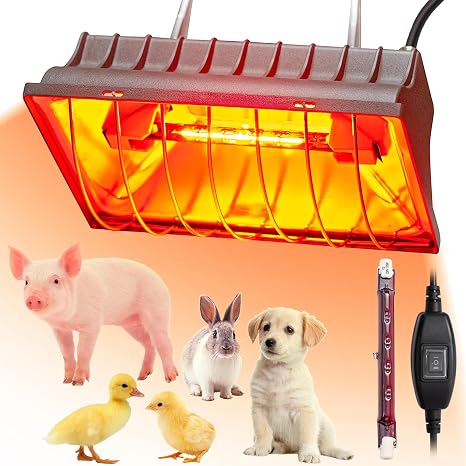Heat Lamp for Chickens Chicks, 175W Brooder Heater Lamp for Chicks Ducks, Adjustable Hanging Height & Anti-Fall Waterproof Cover for Winter Livestock Pet