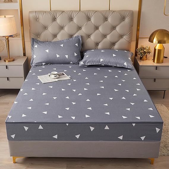 Extra Deep Fitted Sheet,Thick Brushed Six-Sided Full-Cover Zipper Removable Bedding Three-Piece Set, Solid Color Bed Cover and Pillowcase,Geometry,200x220cm+20cm (3pcs)
