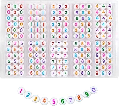 TOAOB 500pcs Acrylic Number Beads for Jewelry Making 4x7mm Round Colorful 0 to 9 Letter Beads for Bracelets Necklaces