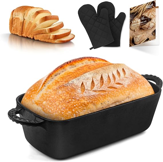 9.55 Inch Cast Iron Loaf Pan - Pre-Seasoned Sourdough Bread Baking Pan, Even Heat Distribution for Homemade Bread