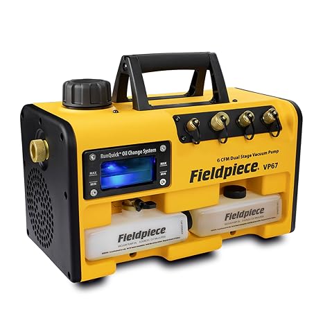 Fieldpiece VP67 Vacuum Pump 6 CFM, 1/2 HP DC Motor, RunQuick Oil Change System Portable - Professional HVAC Tool - A2L Compatible